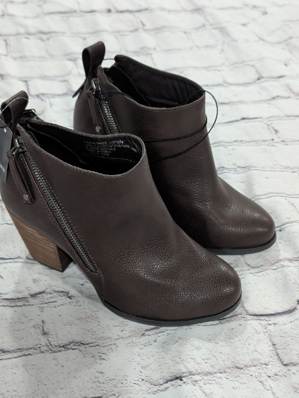 Women's Brown Leather-Look Zip Ankle Booties